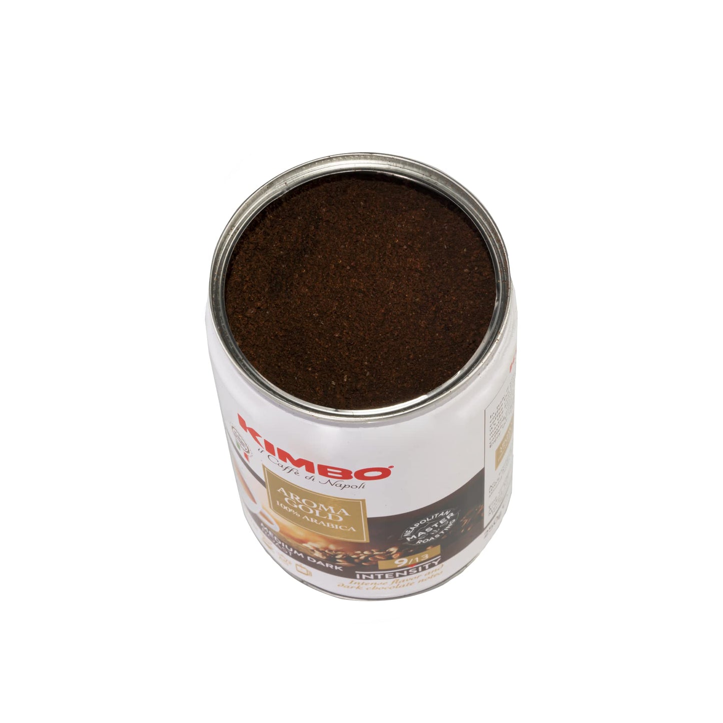 KIMBO Aroma Gold Ground Coffee, 100% Arabica, Medium Dark Roast, 8.8 oz Can, Intense Flavor, Dark Chocolate Notes