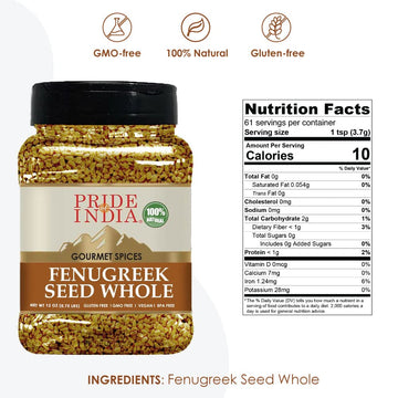Pride Of India - Fenugreek Seed Whole - Whole & Gourmet Indian Spice - Ideal Seasoning For Cooking - Free Of Preservatives - Eas