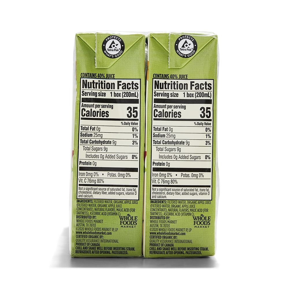 365 by Whole Foods Market Organic Reduced Sugar Apple Juice Box, 8 Pack, 6.75 Fl Oz