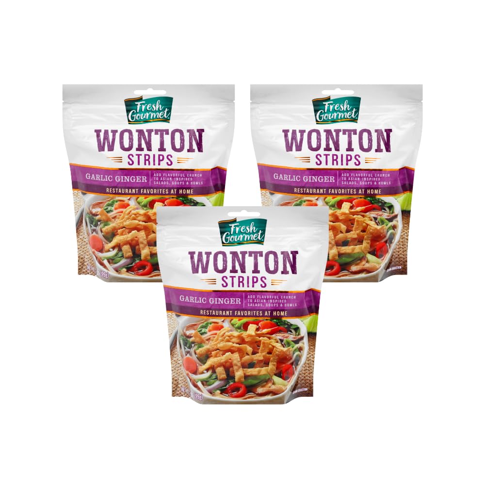Fresh Gourmet Wonton Strip Garlic Ginger 3.5 Ounce Pack of 3