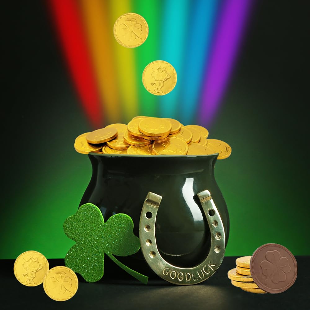 St. Patrick'S Day 50 Chocolate Coins Lucky Gold Coins Foils, Shamrock Clover Belgian Milk Chocolate Coins Bag Nut-Free (50-Pack)