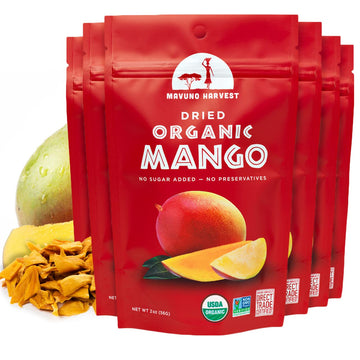 Mavuno Harvest Mango Dried Fruit Snacks | Unsweetened Organic Dried Mango Slices | Gluten Free Healthy Snacks For Kids And Adults | Vegan, Non Gmo, Direct Trade | 2 Ounce, Pack Of 6