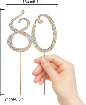 Hatcher Lee Bling Crystal Rhinestone 80 Birthday Cake Topper - Best Keepsake | 80Th Party Decorations Gold