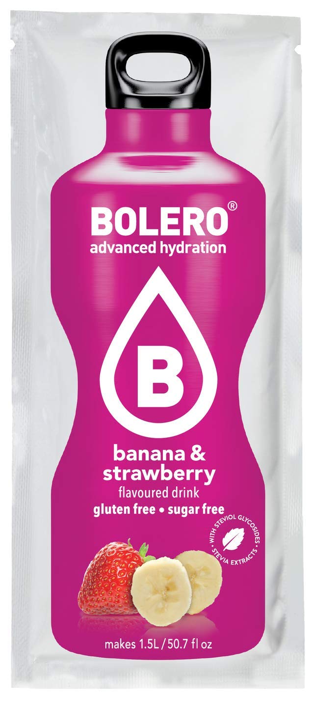 Bolero- Sugar Free Drink Mix Packets Banana And Stawberry Fruit Flavors | Powdered Flavored Water Packets | 12 Large Sachet On The Go Packets
