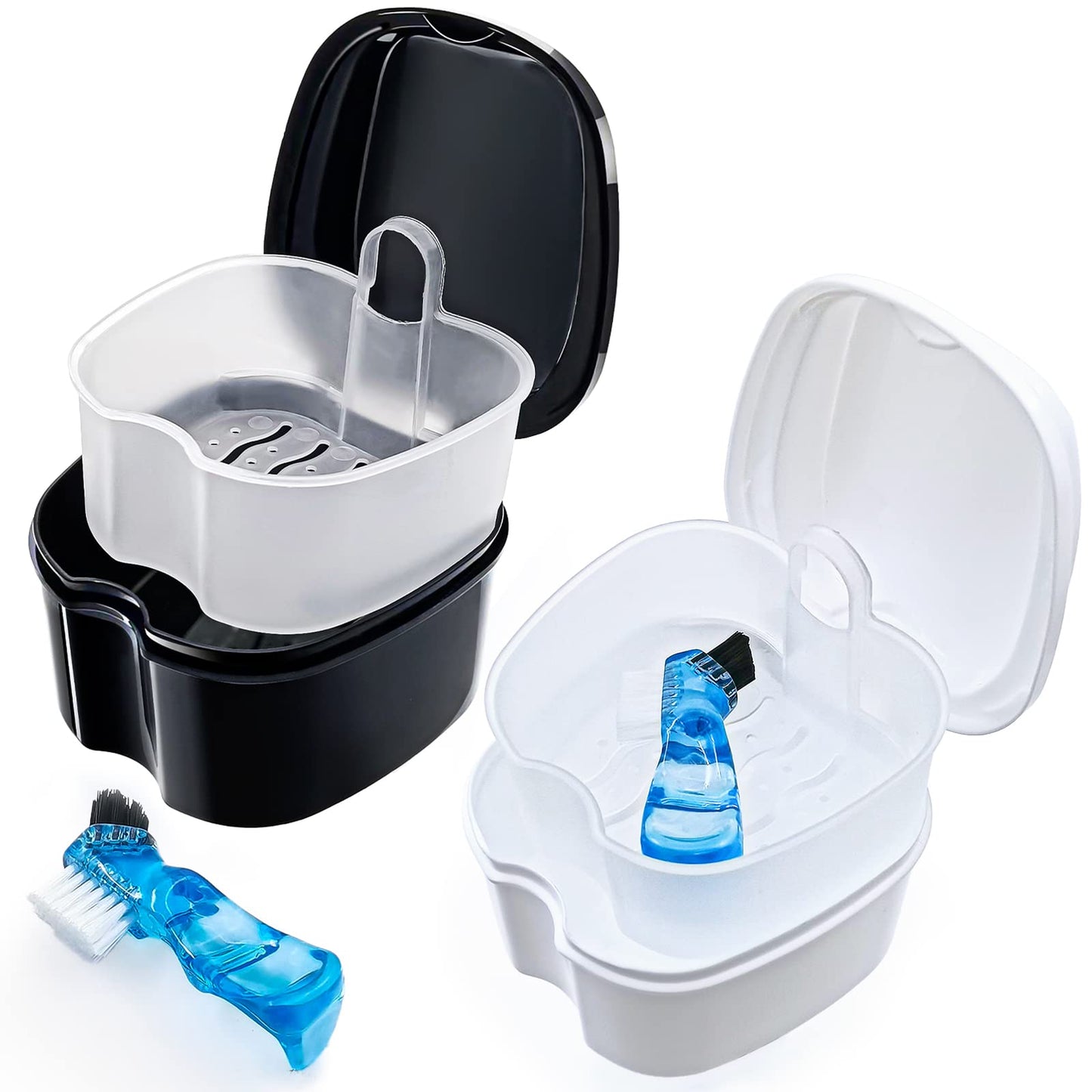 Keedolla 2 Pack Denture Bath Case Partial Denture Cup Retainer Cleaning Container, Denture Wash Container Retainer Bath Box Cup