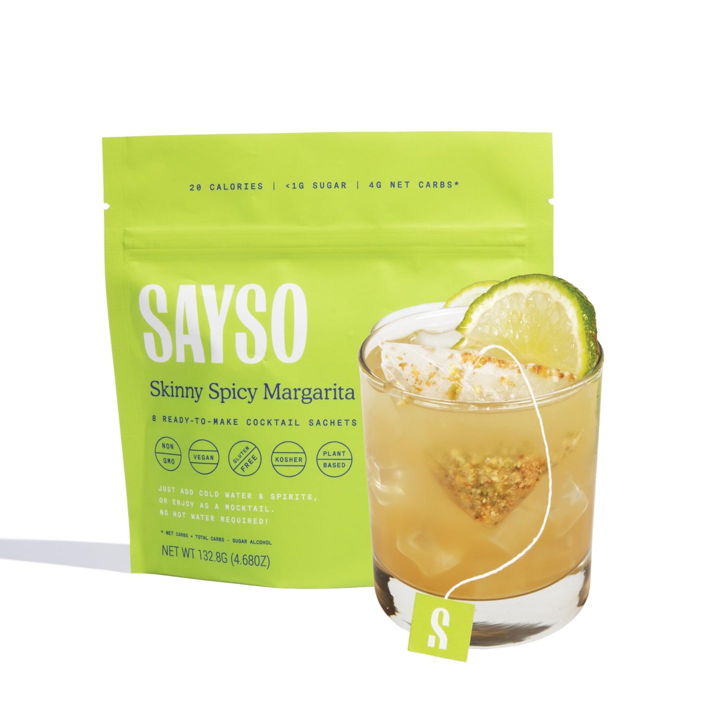 SAYSO Cocktail Tea Bags - Instant Skinny Spicy Margarita Mix - All Natural, Low Calorie, Low Sugar, No Hot Water Needed