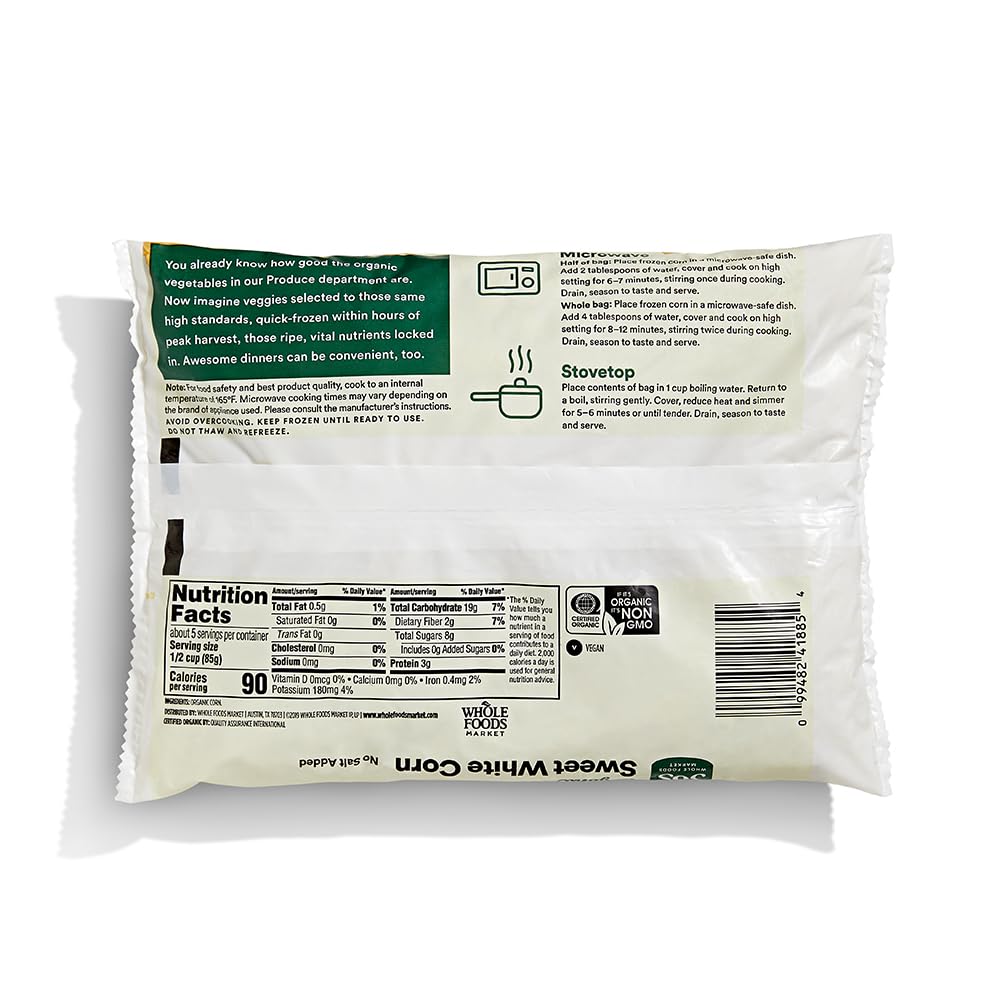365 by Whole Foods Market, Organic Sweet White Corn, 16 Ounce, (Frozen)