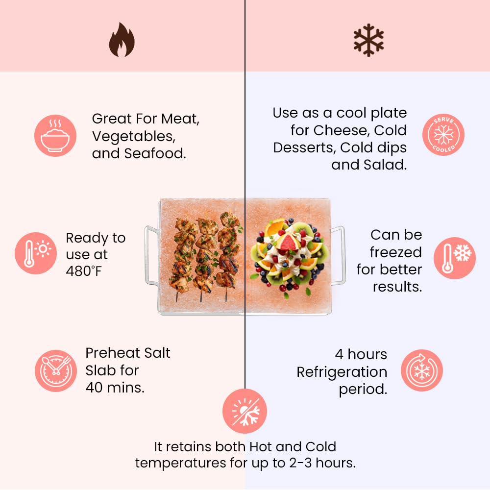 Pohs Himalayan Pink Rock Salt Block For Grilling, Searing, Cooking, Bbq, Hot And Cold Serving | Himalayan Salt Slab With Premium