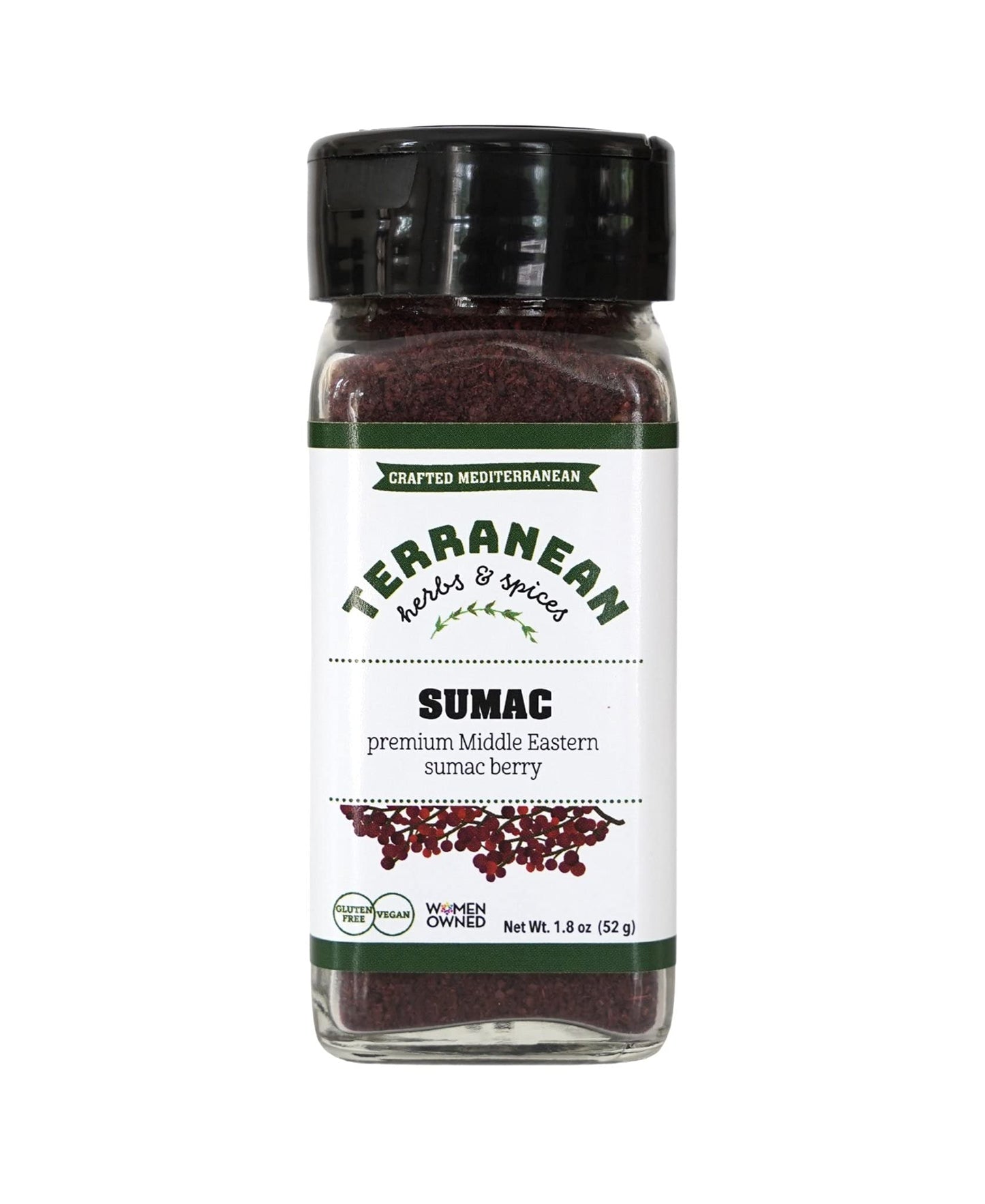 Terranean Herbs & Spices Sumac Seasoning Blend, 1.8 oz Shaker, Gluten Free and Vegan, Premium Middle Eastern Sumac Berry