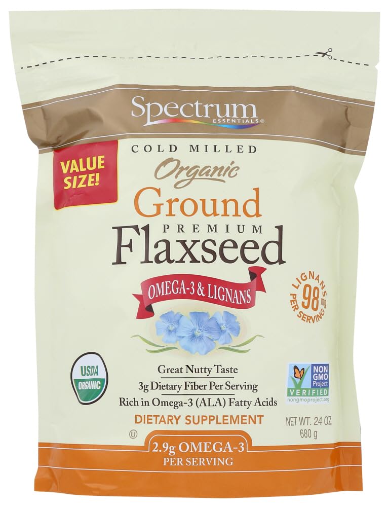 Spectrum Organic Ground Flaxseed, 24 Ounce Bag, Model 254100, Non-GMO, Plant-Based