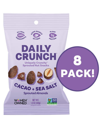 Daily Crunch, Cacao And Sea Salt Sprouted Almond, Minis (1.5Oz, Pack Of 8)- Sprouted And Dehydrated For A Unique Crunch, Keto Fr
