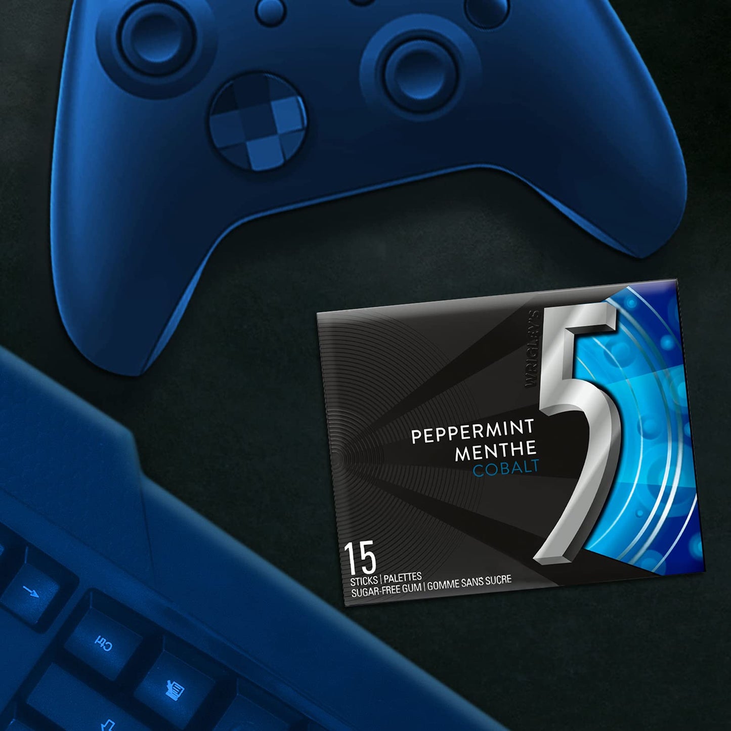 Wrigley 5 Cobalt Peppermint Sugar-Free Gum, 15 Count (Pack Of 10)