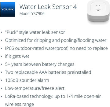 Water Leak Sensor 4 With 105Db Audio Alarm 3-Pack, Sms/Text, Email & Push Notifications, Freeze Warning, Lora Up To 1/4 Mile Ope