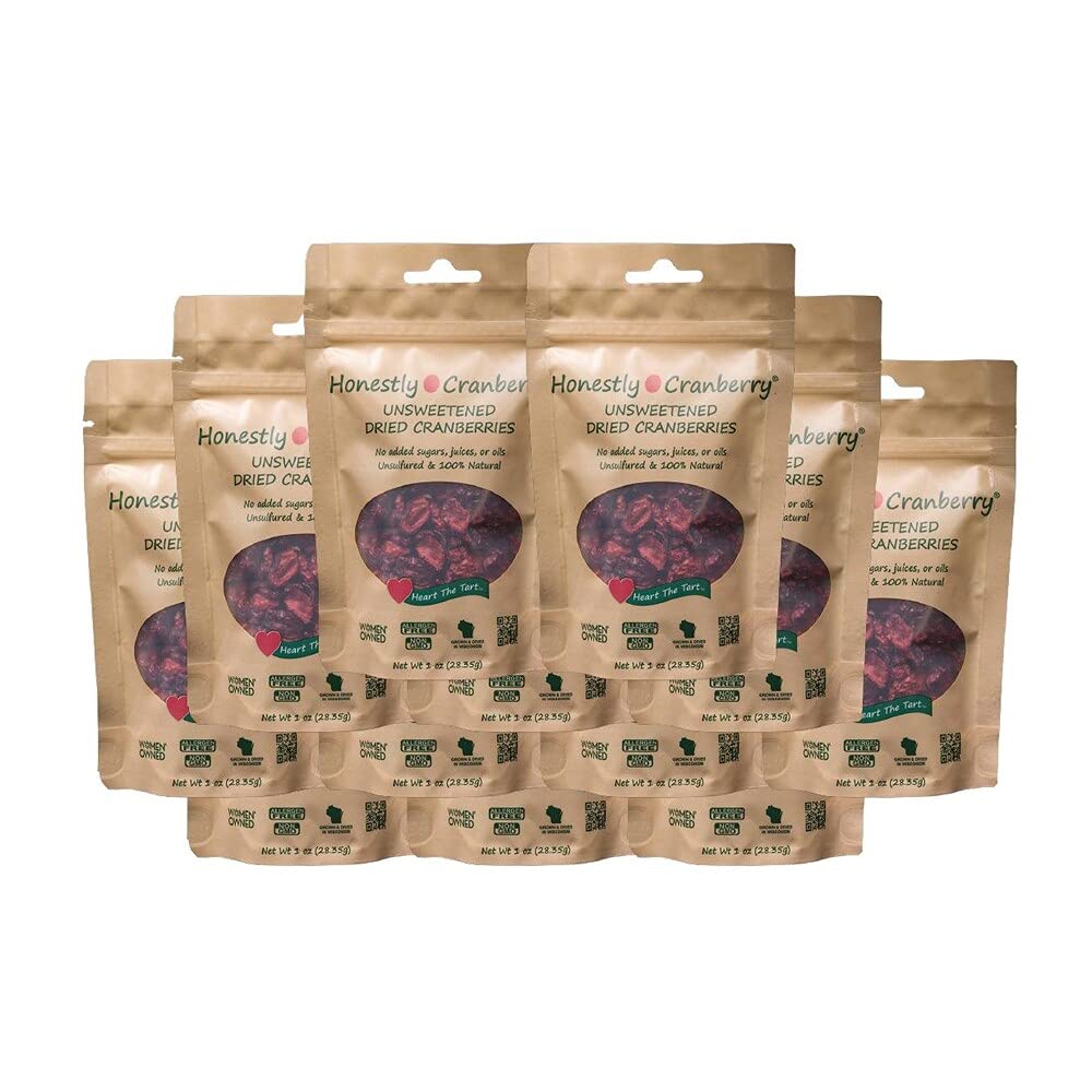 Honestly Cranberry - Unsweetened Dried Cranberries - No Added Sugars, Juices, Or Oils - Non-Gmo - Wisconsin Grown (12-1 Oz)