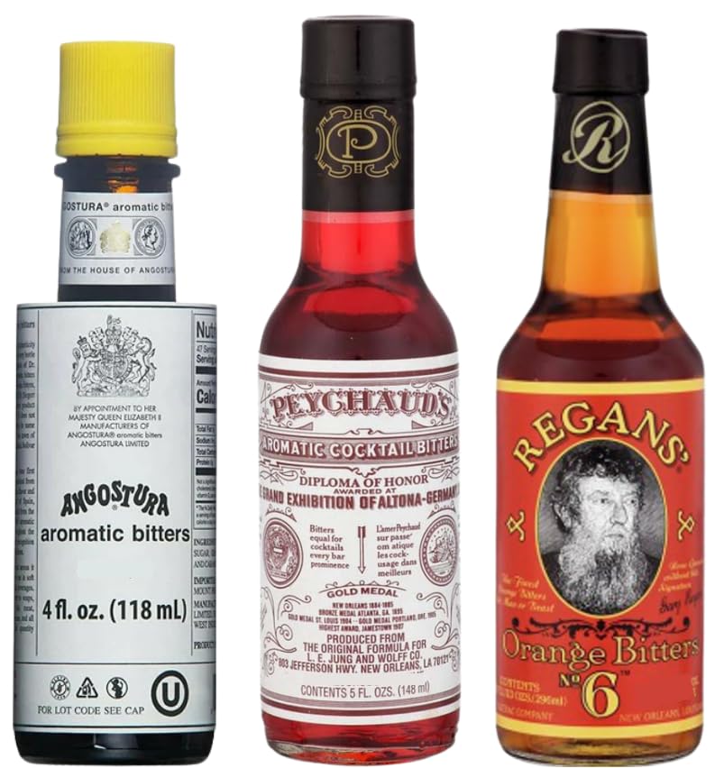 Parkway Distributors Cocktail Bitters Set - Old Fashioned Variety Pack, Angostura 4oz, Peychaud 5oz, Regans Orange 5oz