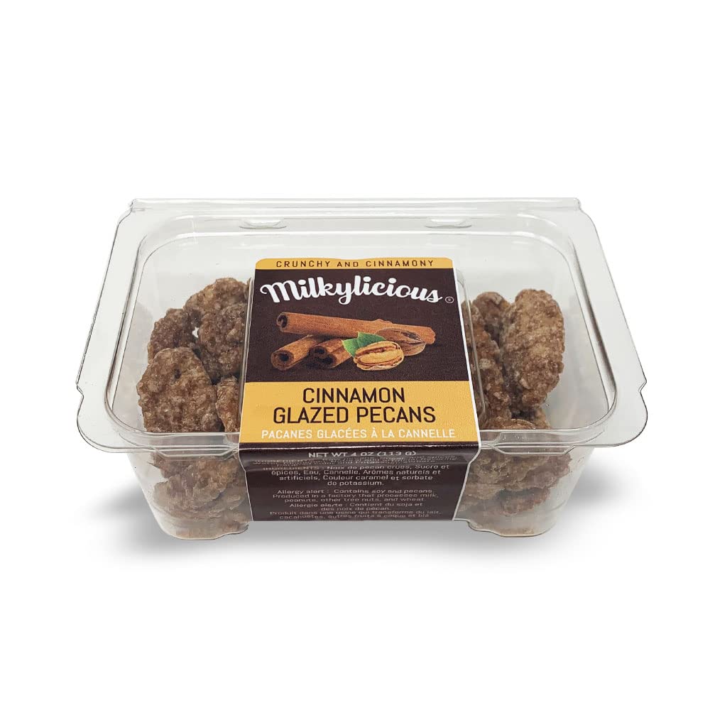 Milkylicious Premium Hand Roasted Cinnamon Glazed Pecans | Plant-Based Snack | 4 Oz