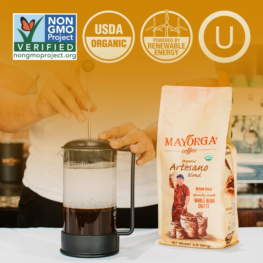 Mayorga Coffee Artesano Blend, 2 Lb Bag - Medium Roast Coffee - Organic Coffee - 100% Arabica Whole Beans - Smooth Chocolate & N