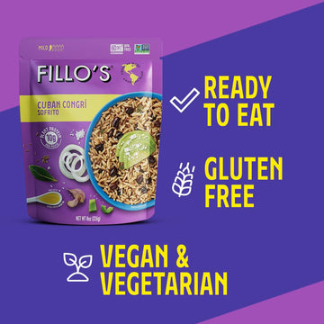 Fillo'S Cuban Congri - Black Beans And Rice, Ready To Eat Rice With Beans, 8 Oz Pk Of 6, Gluten-Free, Preservative-Free, Microwa