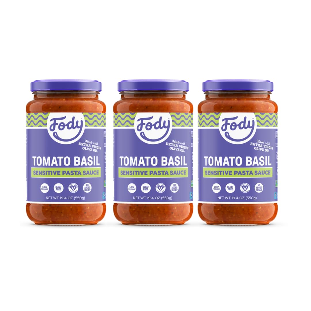 Fody Foods Tomato Basil Pasta Sauce 19.4 Ounces Low Fodmap Certified Sensitive Recipe & Gut Friendly Top-Grade Quality Ingredients Non-Gmo Pack Of 3 Packaflavor Blendg May Vary
