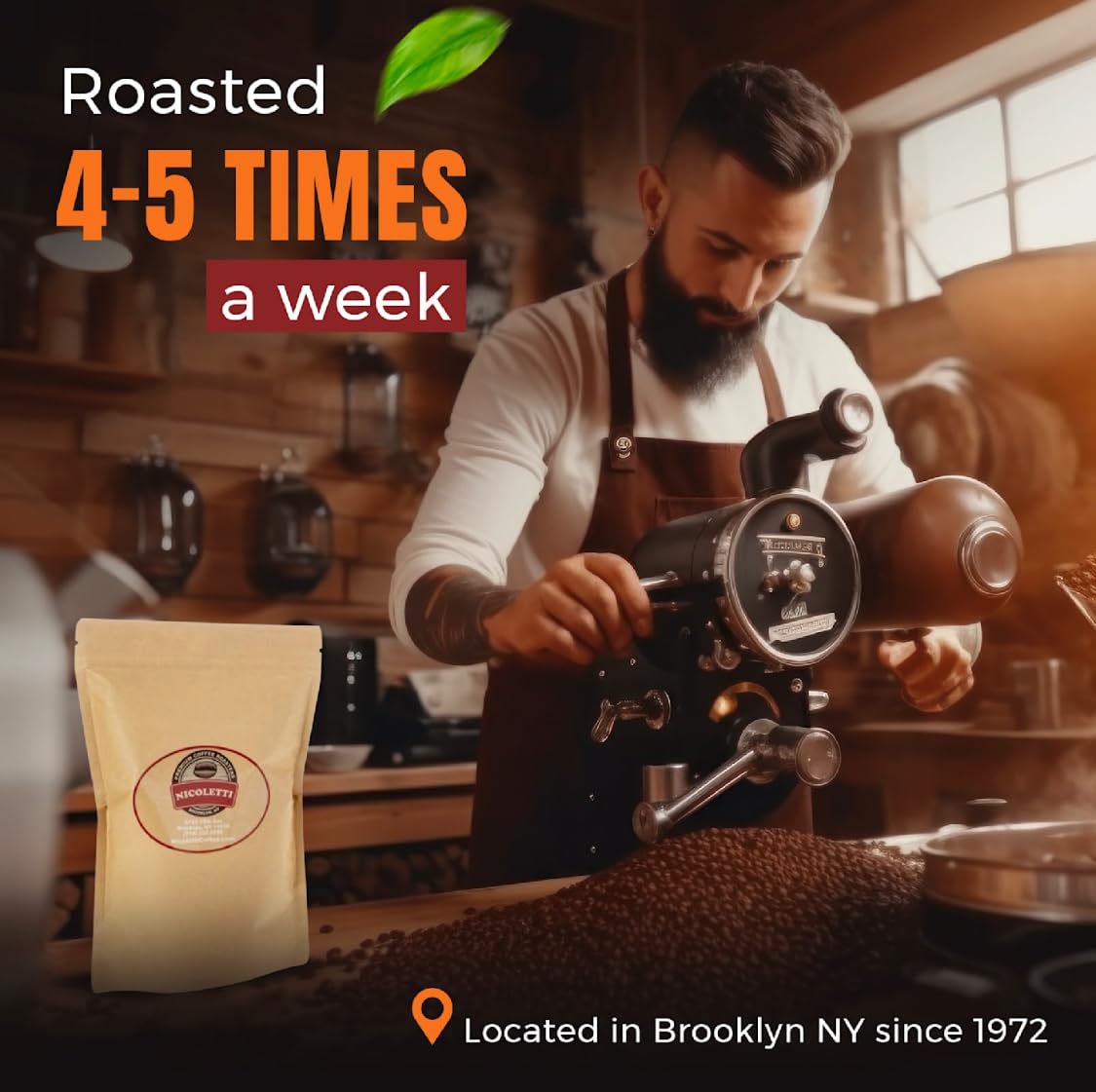 Nicoletti Coffee Old School 1972 Espresso Roast 12oz Whole Beans (Made in Brooklyn NY since 1972) Fresh roasted with date.