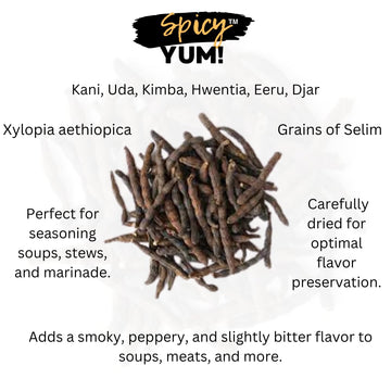 Spicy Yum! Grains Of Selim - Hwentia, Uda, Kimba, Kani, Kili Pepper (Xylopia Aethiopica) (Whole Pods - 4 Oz.)