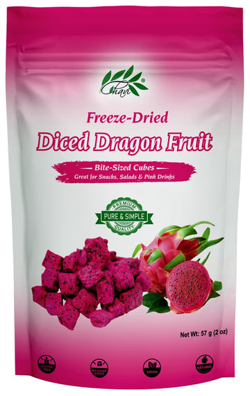 Chavi Freeze-Dried Diced Dragon Fruit Snack - 2 Oz - Healthy 1 Ingredient Superfood - No Added Sugars Or Preservatives - Non-Gmo