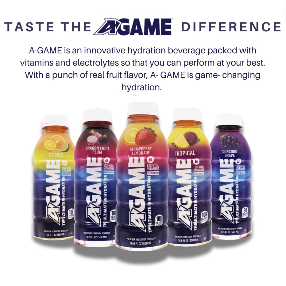 A-GAME Sports Drink, Concord Grape, The Ultimate Hydration Sports Beverage for Athletes, 8 Essential Vitamins including B, C, &
