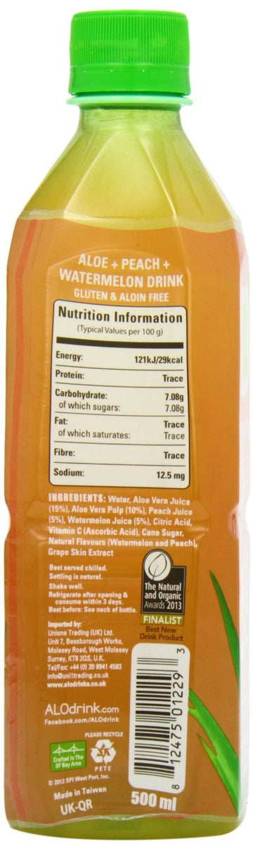 ALO Comfort Aloe Watermelon and Peach Flavored Drinking Water, 16.9 Fl Oz
