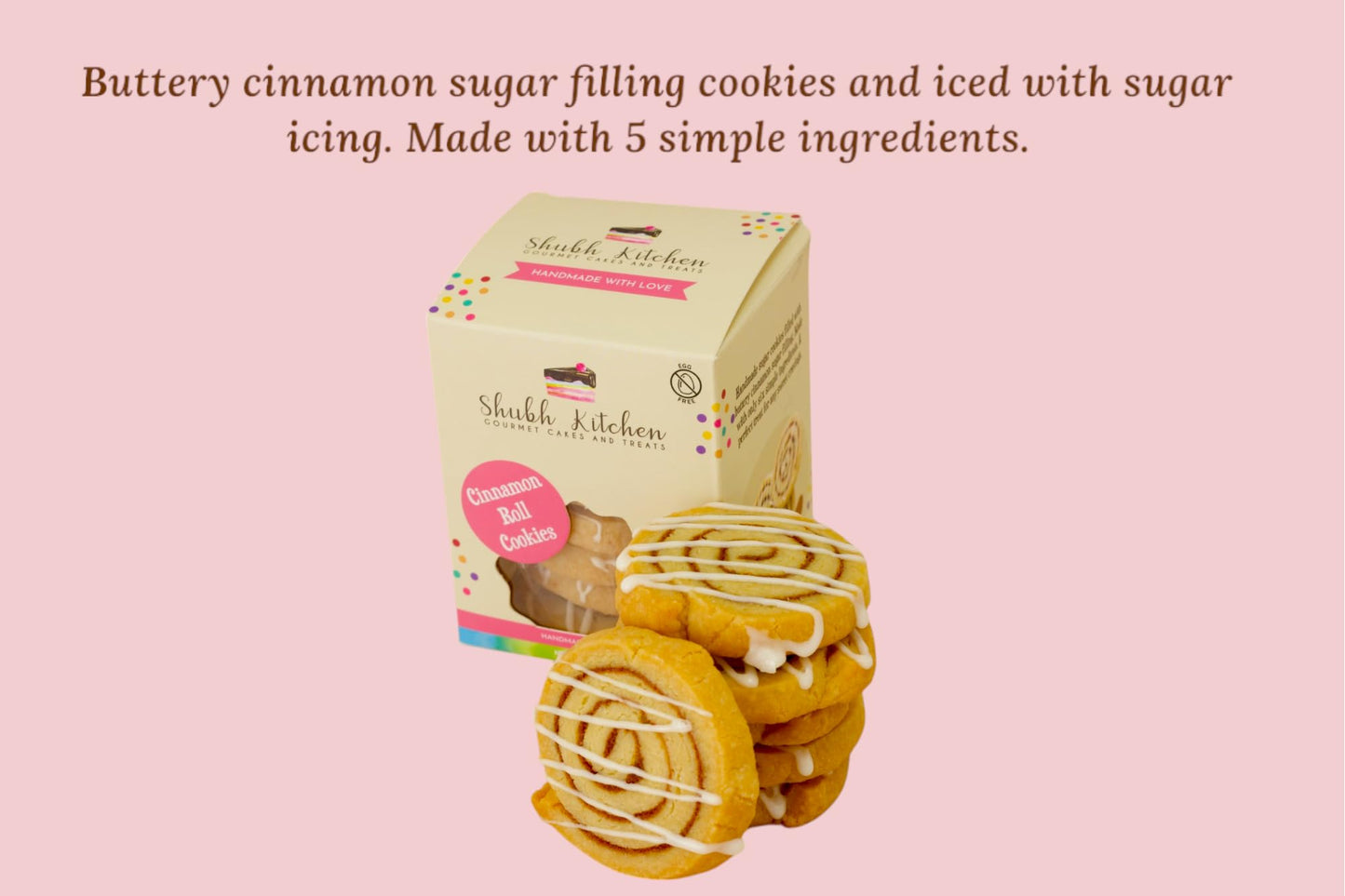 Shubh Kitchen Cinnamon Roll Sugar Cookies, Gourmet, Egg-Free, Vegetarian, Handmade, 5 oz Pack