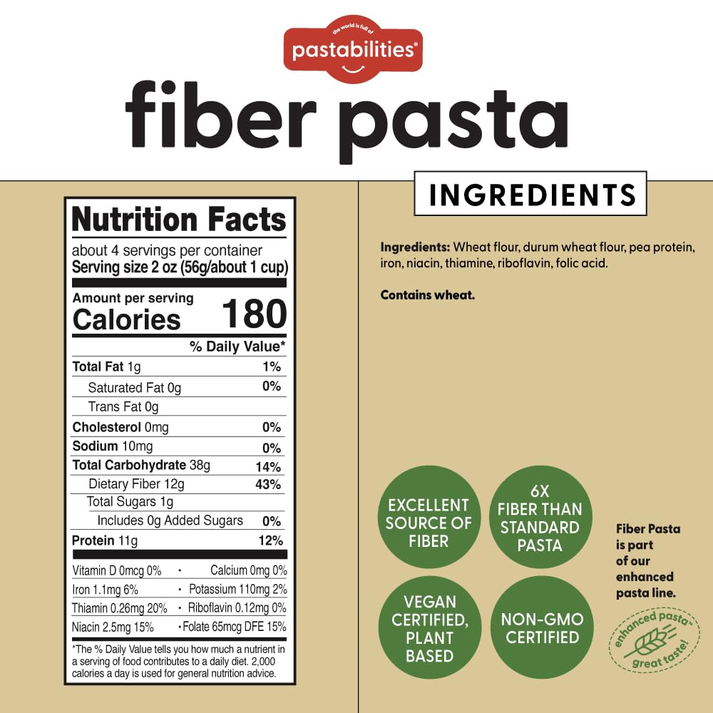 Pastabilities Ruffles Pasta Variety Pack - Low Calorie, High Fiber & High Protein Pasta - (2 Packs Each), Plant Based, Non GMO C