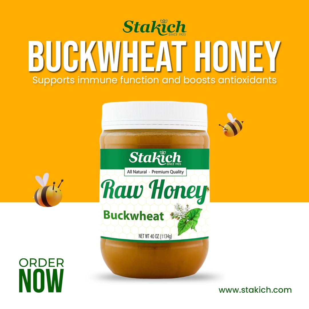 Stakich Buckwheat Antioxidant Raw Honey - Pure, Unprocessed, Unheated, Kosher (40 Ounce)