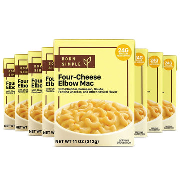 Born Simple Prepared Meals - Ready to Eat Four-Cheese Elbow Mac and Cheese | 24g Protein | 11 Oz (Pack of 8)