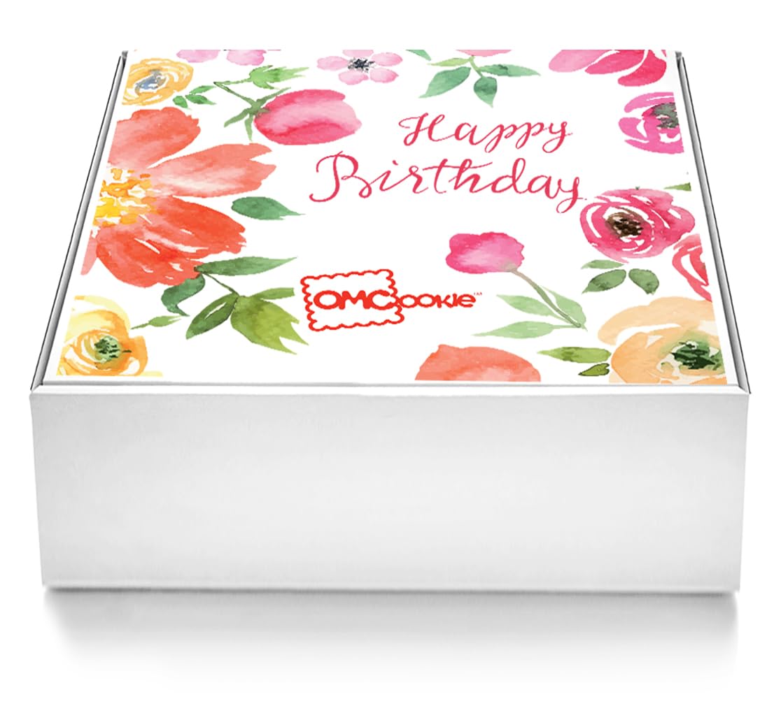 Happy Birthday Cookies Party Favors For Women Girls Her | Individually Wrapped | Bulk 24 Pack | Decorated Sugar Cookie Floral Flowers | Gift Basket Peanut & Tree Nut Free