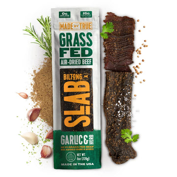 Made By True Garlic & Herb Biltong Slab - Grass-Fed Beef Whole Jerky Slab (8 Oz, Pack Of 1) - High-Protein Keto Snack, Natural, -Free & Gluten-Free - Uncut Beef Jerky With Bold Garlic Flavor
