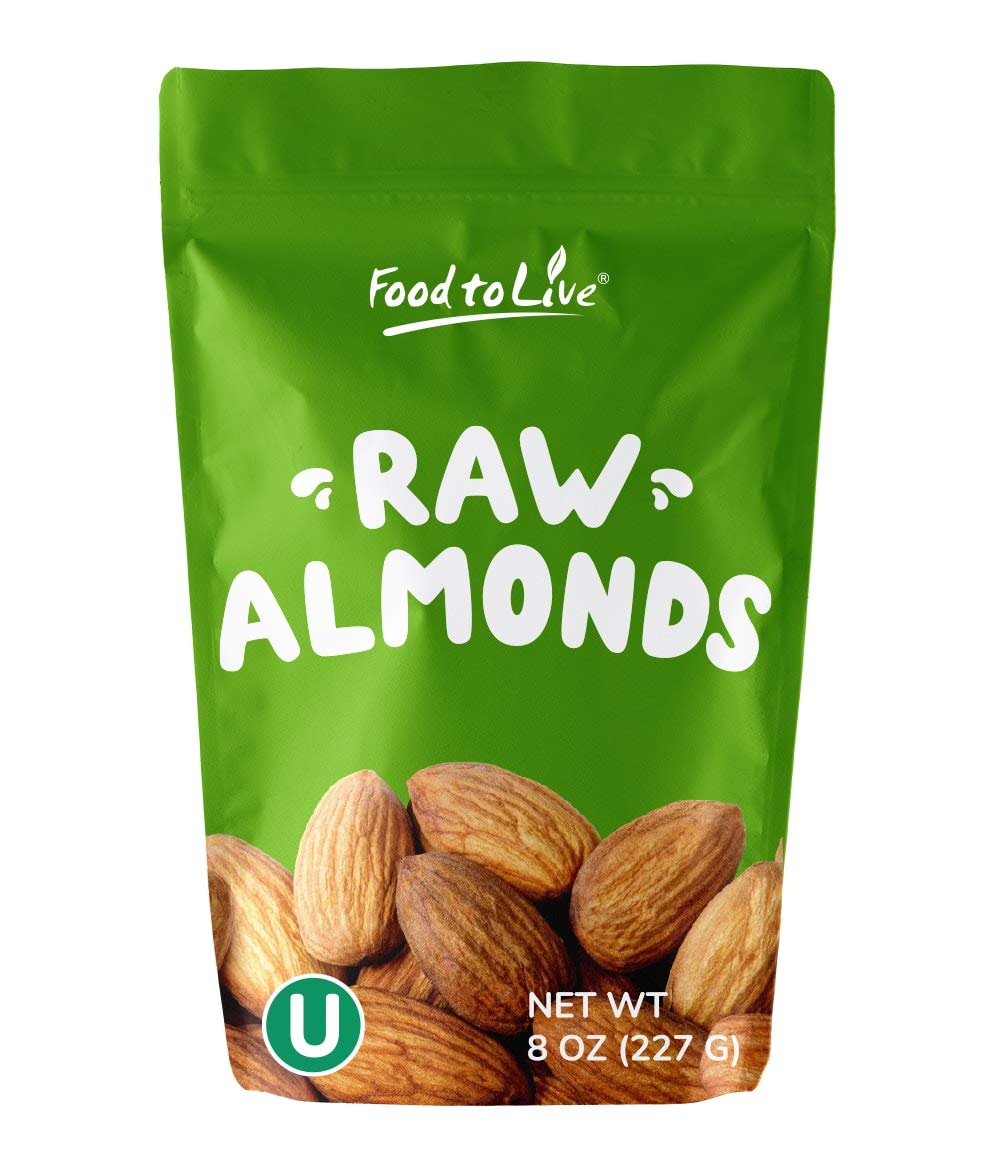 Food To Live California Almonds, 8 Ounces – Supreme, Whole, Raw, Unsalted, Unroasted Nuts, Natural