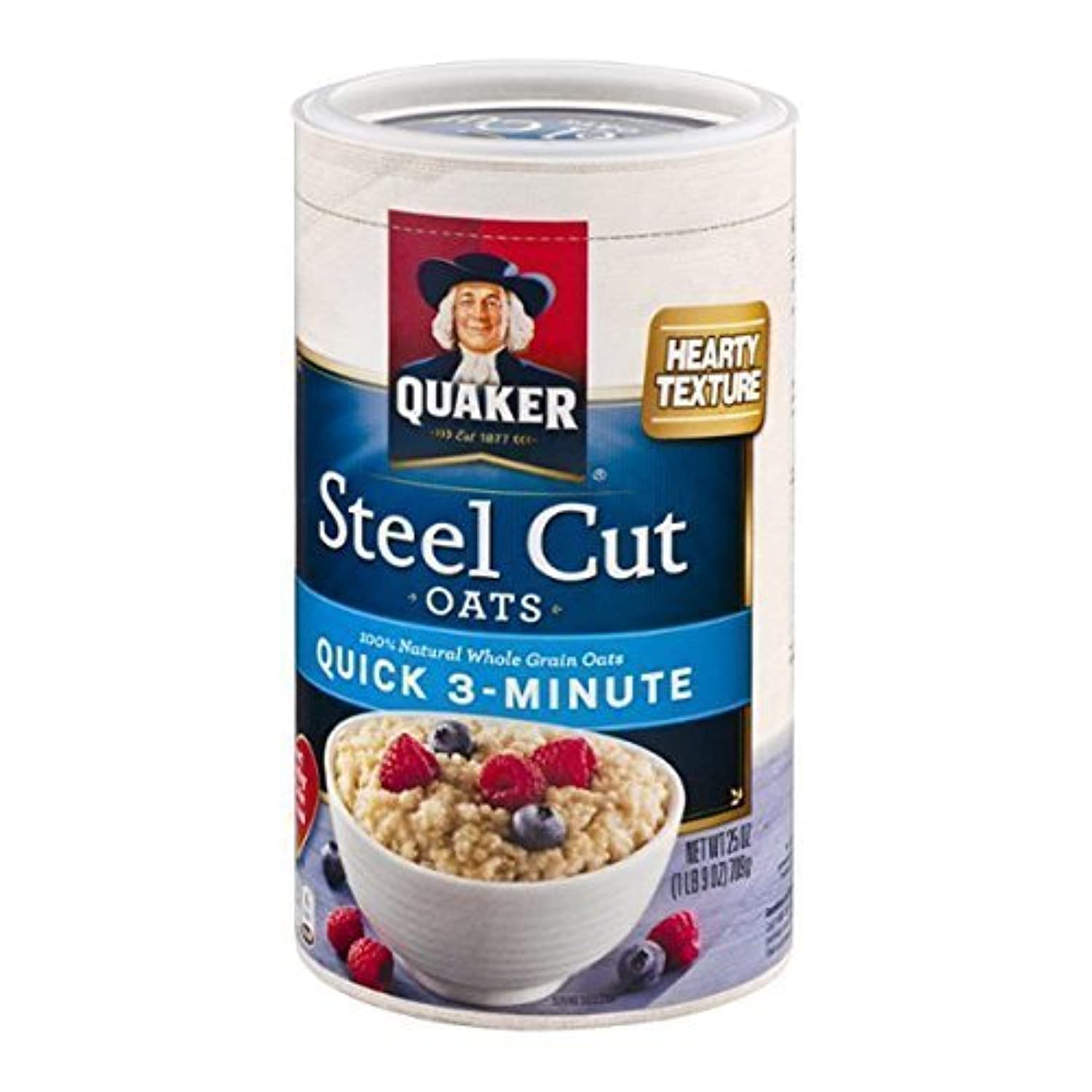 Quaker Quick 3-Minute Steel Cut Oats 25oz Canister (Pack of 4) by Quaker