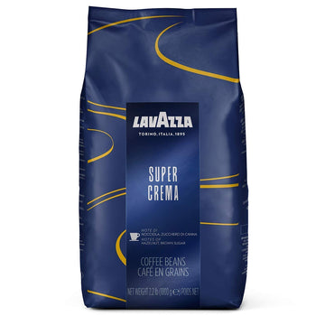 Lavazza Super Crema Whole Bean Coffee, Medium Espresso Roast, Arabica & Robusta, 2.2 lb Bag, Pack of 8