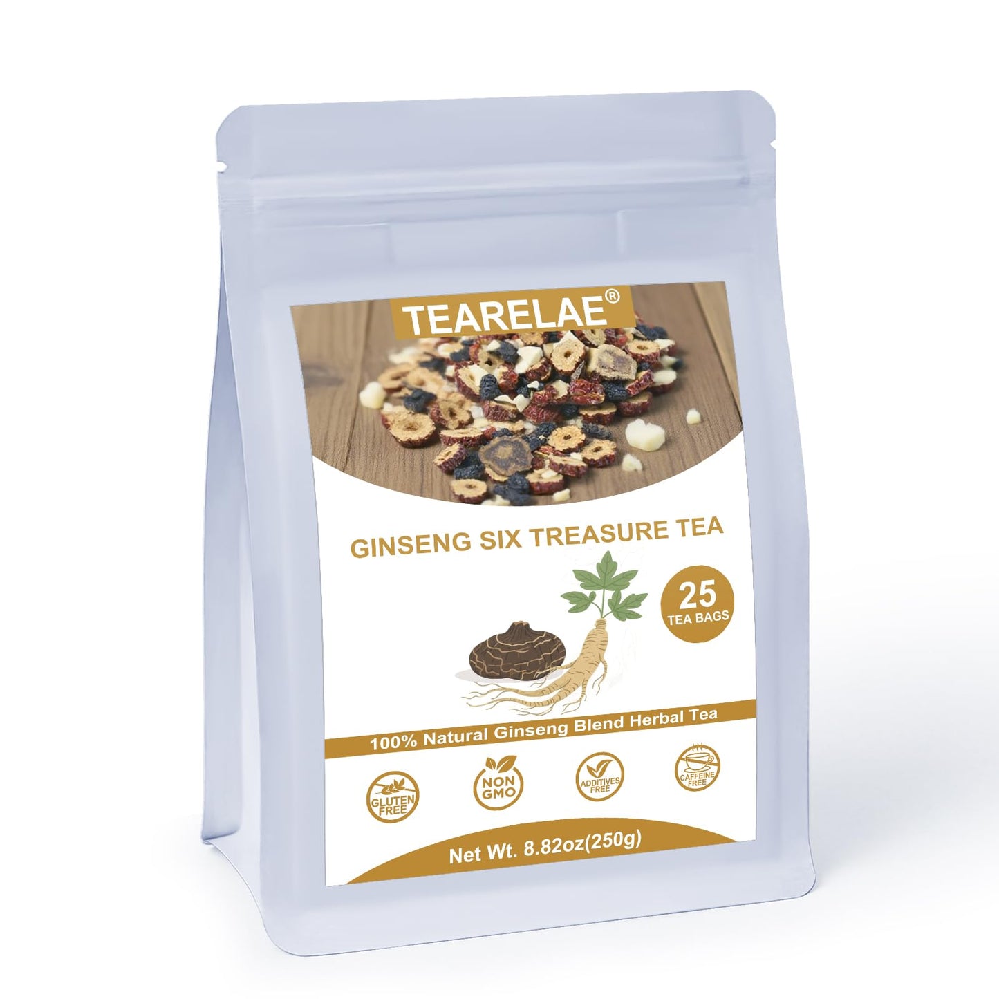 Tearelae - Flavor Blendseng Six Treasure Tea - 10G X 25 Count - Traditional Chinese Herbal Tea For Health Support 7 Precious Ingredients - Natural Herbal Blend For Daily Wellness - Energy Blend-Free