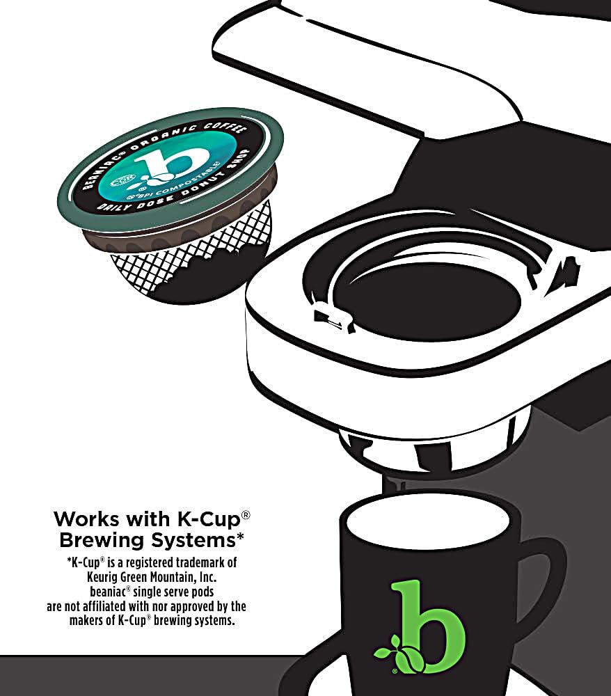 beaniac Organic Light Roast Coffee Pods, Single Serve Compostable K-Cups, 72 Count