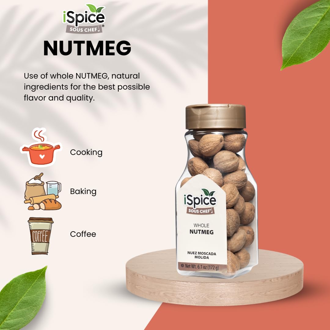 Ispice Premium Nutmeg, Whole Nutmeg Is Gluten Free And Non-Gmo, 100% Natural, Nutmeg Whole Is Used In Coffee, Tea, Hot Chocolate