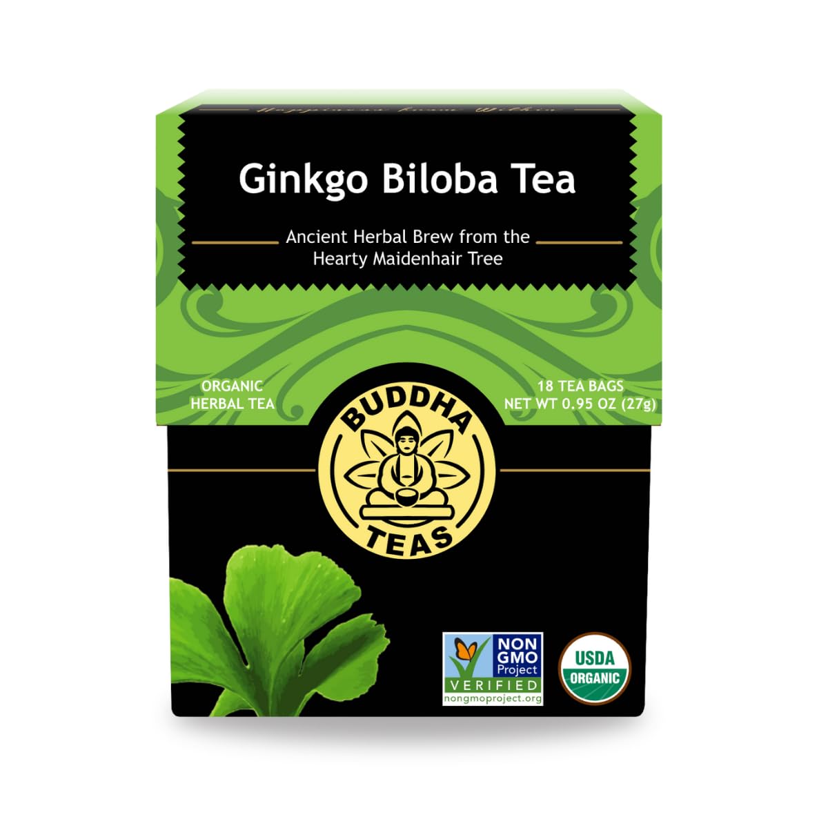 Buddha Teas - Flavor Blendkgo Biloba - Organic Herbal Tea - For Cognitive Balance & Overall Health - With Vitamin C - Energizing Blend - Energy Blend Free - 100% Kosher & Non-Gmo - 18 Tea Bags (Pack Of 1)