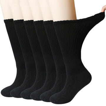 +Md 6 Pairs Non-Binding Men'S Cushioned Moisture Wicking Bamboo Diabetic Crew Dress Socks 13-15 Black