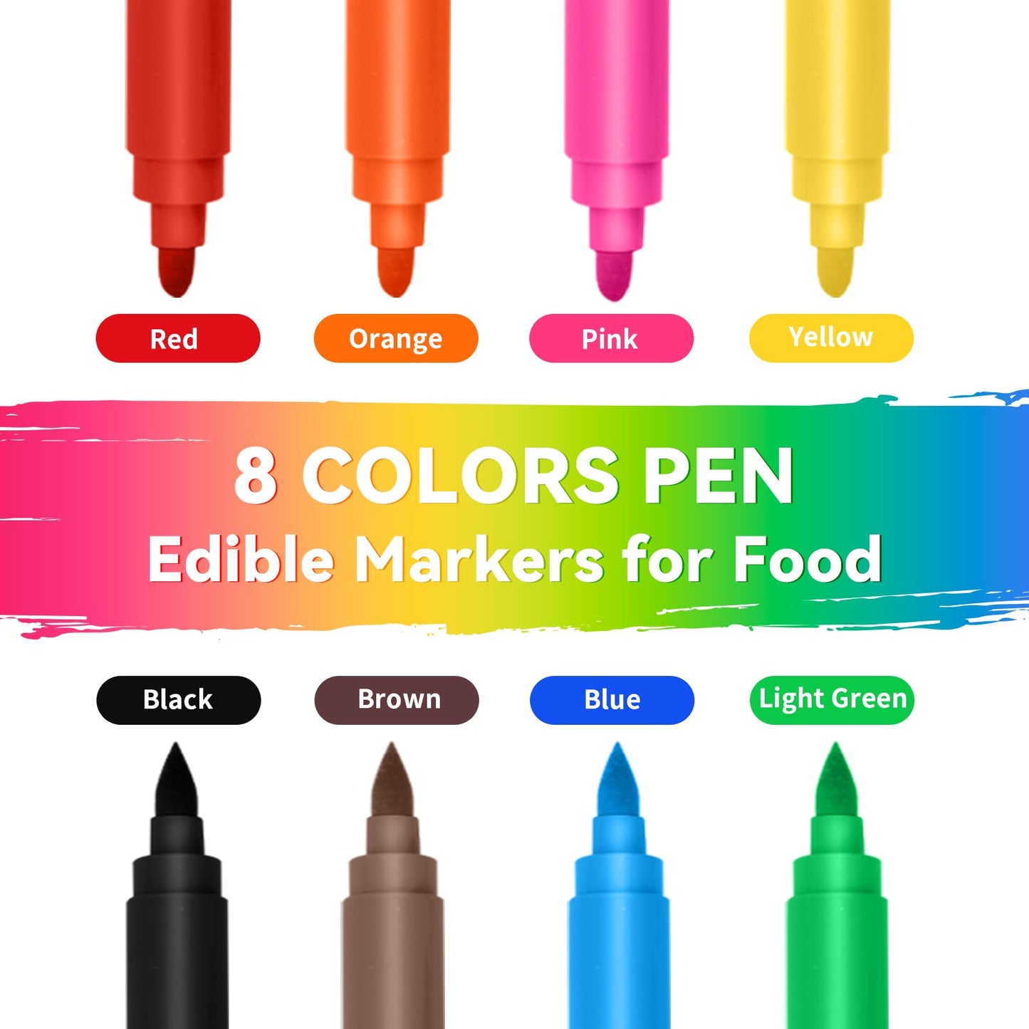 Jewem (Upgrade) Edible Markers for Cookie Decorating, 8Pcs Food Coloring Pens, Double Side Food Grade Pens with Fine & Thick Tip