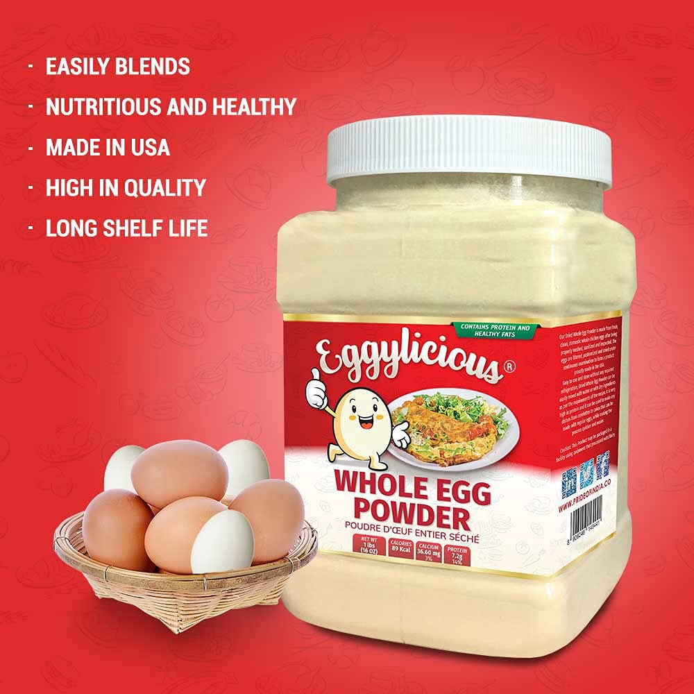 Eggylicious - Pack Of 4 - Whole Egg Powder, Dried Natural Protein Powder, Made From Fresh Eggs, White & Yolk Mixed, Pasteurized,