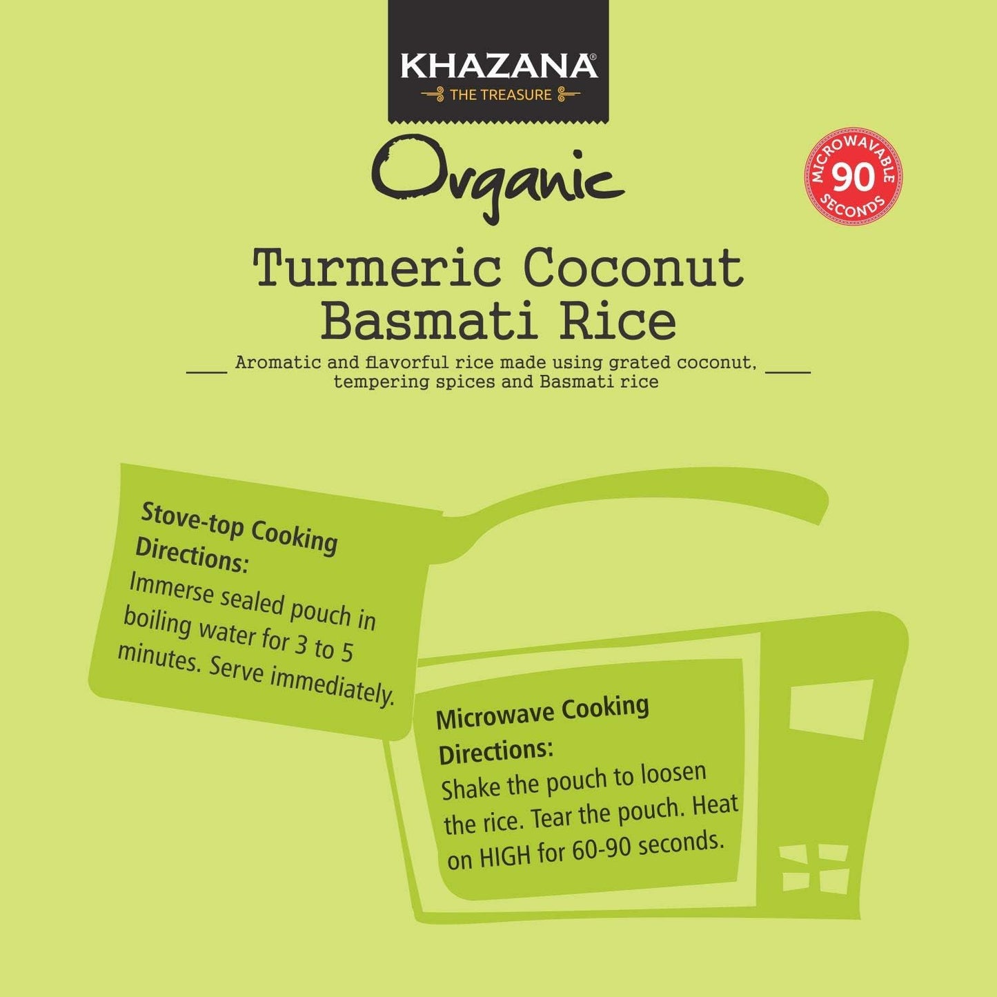 Khazana Turmeric Coconut Organic Basmati Rice - Ready To Heat (6-Pack, 8.8Oz) - Authentic, Aromatic & Flavorful Indian Grain - N