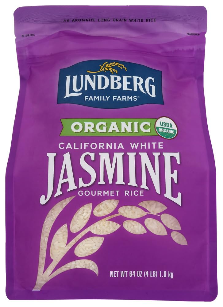 Lundberg Jasmine Rice Regenerative Organic Certified - Non-Sticky Aromatic Long-Grain White Rice Responsibly Grown in California 64 Oz