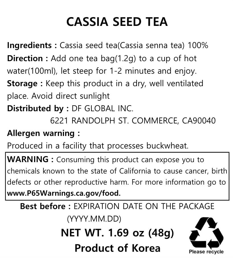 Damtuh Cassia Seed Tea - Decaf, Sugar-Free, Non-Caloric, 40 Tea Bags (1.2g each) x 2 Pack