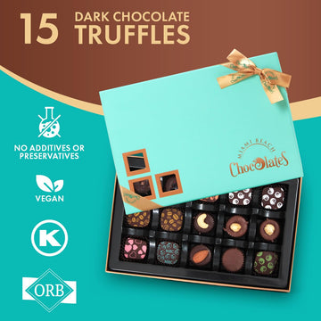 Vegan Dark Chocolate Truffles Gift Box, 15 Pieces Of Chocolates Gift Box, Ultimate Assorted Chocolates For Birthdays, Holidays Or Corporate Gifts, A Enhanced Kosher Chocolate Experience For Gifting