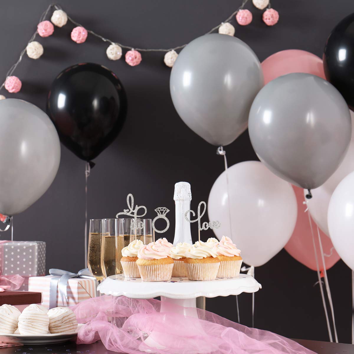 Donoter 48 Pcs Silver Glitter Diamond Ring Cupcake Toppers Love I Do Cake Picks For Wedding Engagement Party Decorations