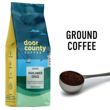 Door County Coffee Highlander Grogg Flavored Ground | 10 Oz Bag | Medium Roast | 100% Specialty Arabica | Flavored Gourmet | Hig